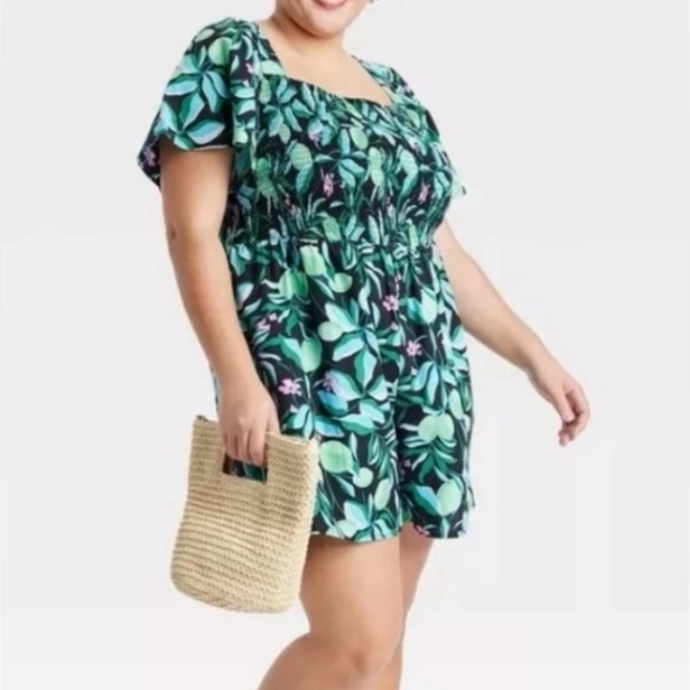 Ava & Viv Green and Blue Patterned Romper